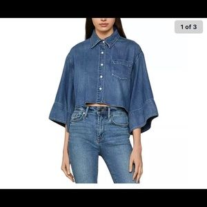 BCBGMAXAZRIA-Chambray ButtonDown Crop Top NWOT XXS
